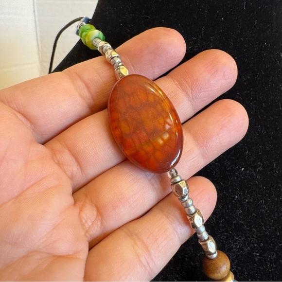 Necklace Art Glass Orange Dragon Vein Agate Beaded Colorful Adjustable Strand - Picture 6 of 16